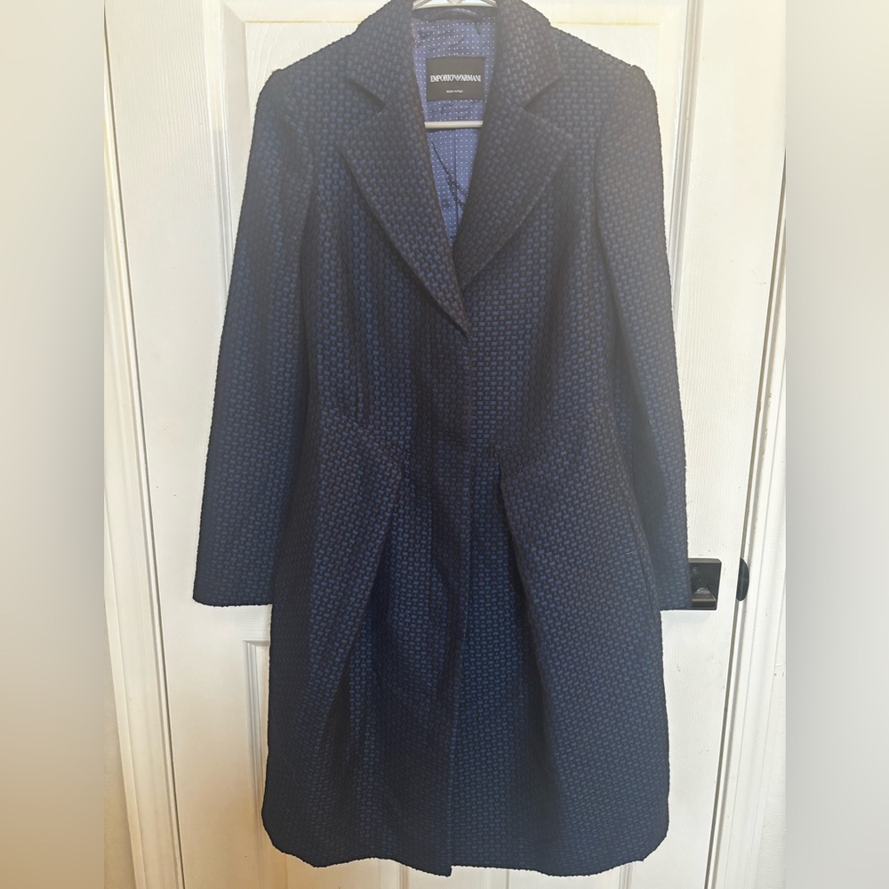 Emporio Armani Blue Wool Jacquard Mid Lengtb
A-Line Coat - Picture 3 of 9